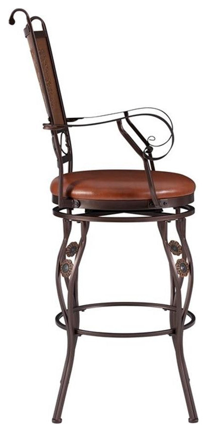 Bowery Hill 30" Traditional Metal/Faux Leather Swivel Bar Stool in Bronze