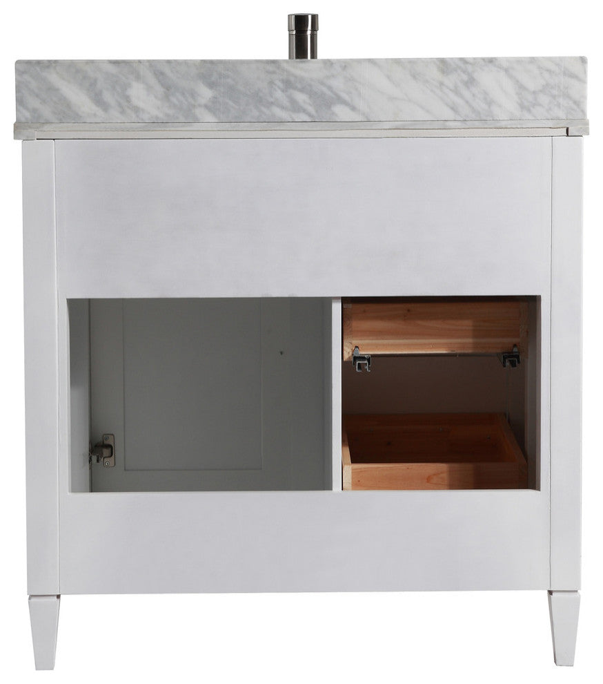 Vanity Set With Carrara Marble Top, 36", White, Standard Mirror
