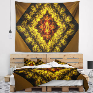 Cabalistic Yellow Fractal Design Abstract Wall Tapestry, 80"x68"