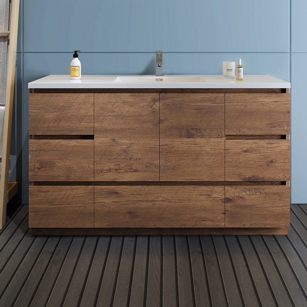 Fresca Lazzaro 60" Rosewood Cabinet With Integrated Single Sink