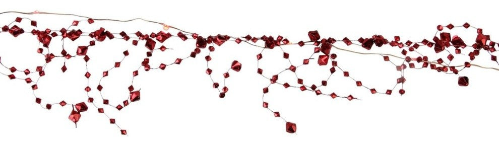 6' Red Faceted Bead Lighted Christmas Garland