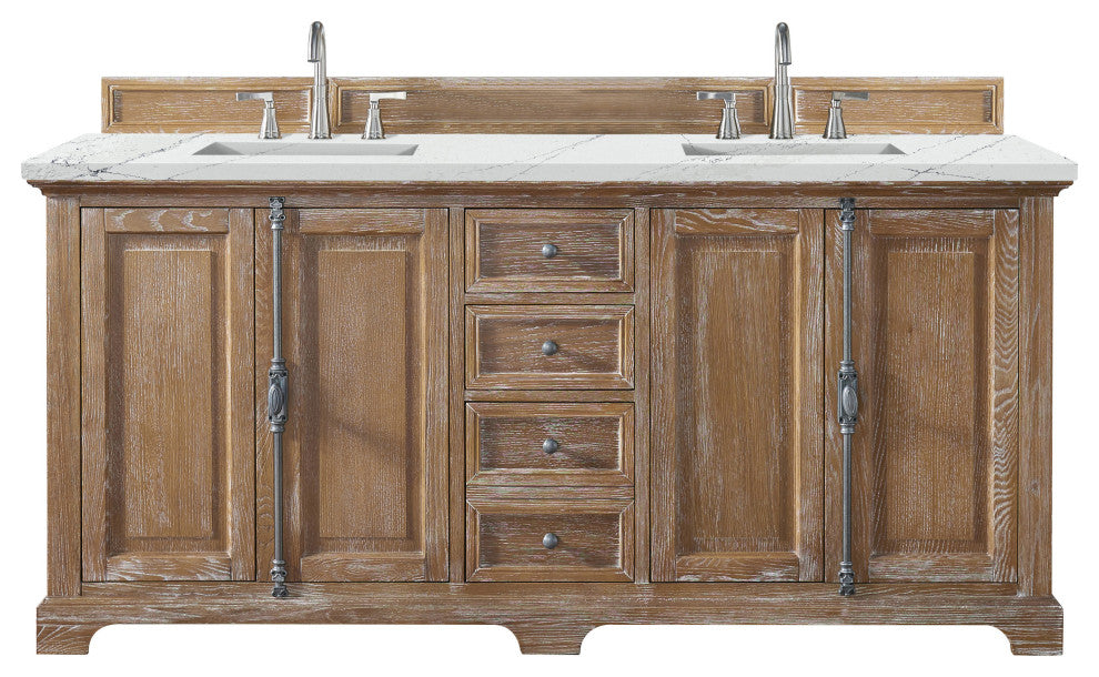 James Martin 238-105-5711-3ENC 72" Double Vanity Cabinet Driftwood + Quartz Top