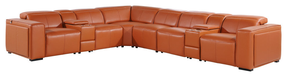 Niccolo Italian Leather 8-Piece L-Shaped Power Reclining Sectional, Camel