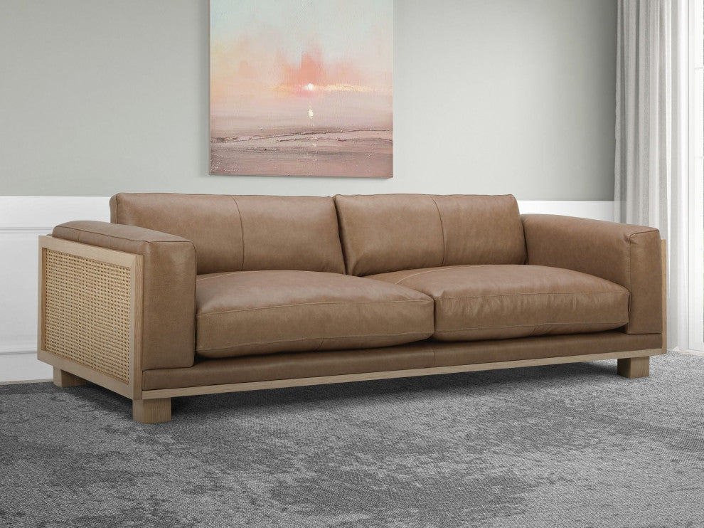 Divani Casa Danson Modern Tan Leather, Wicker Sofa