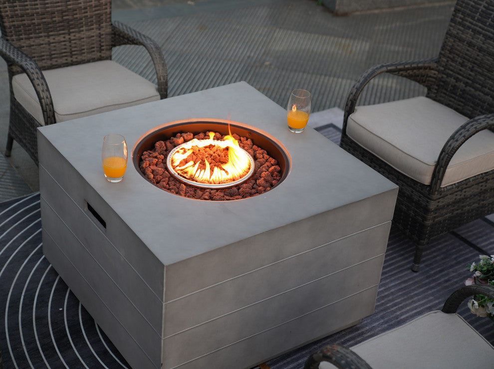 Patio Wood Coating Propane Fire Pit Table with Cushioned Chairs, Square