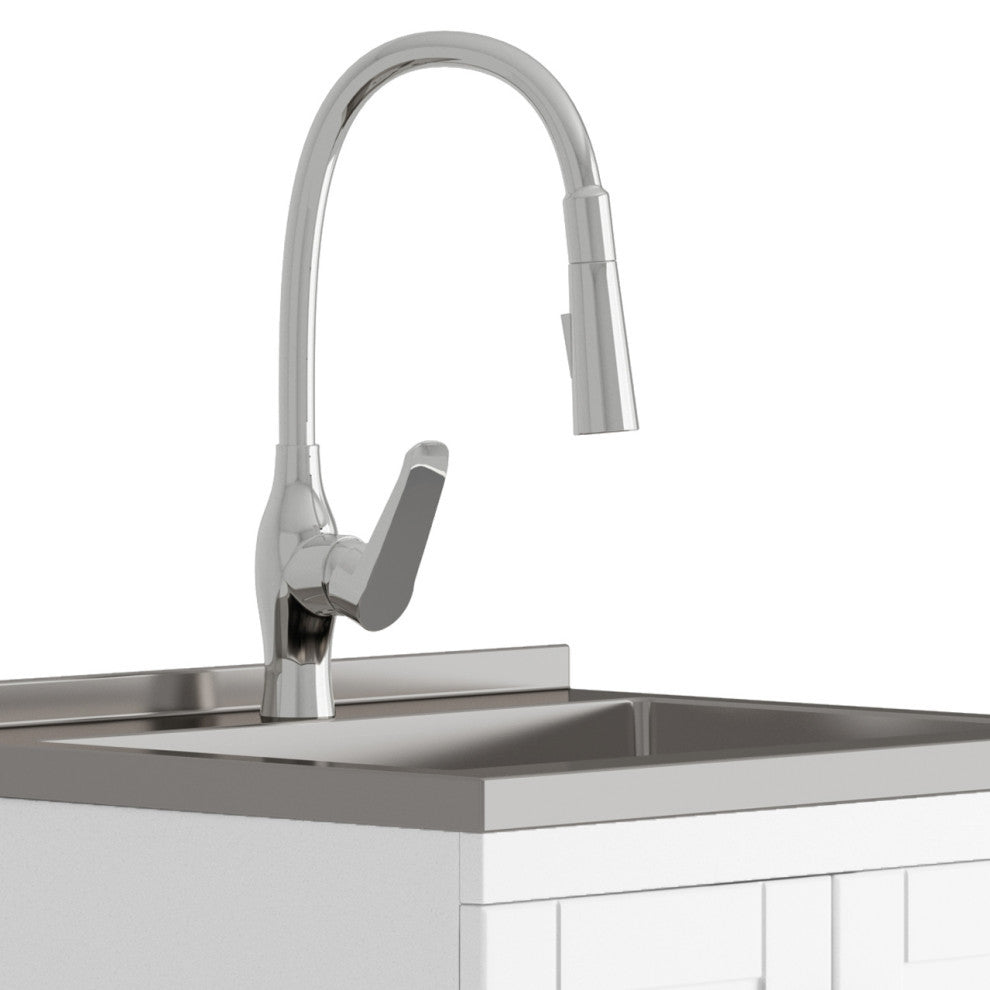 Reed Transitional28"Laundry Cabinet With Pullout Faucet, White, 24"