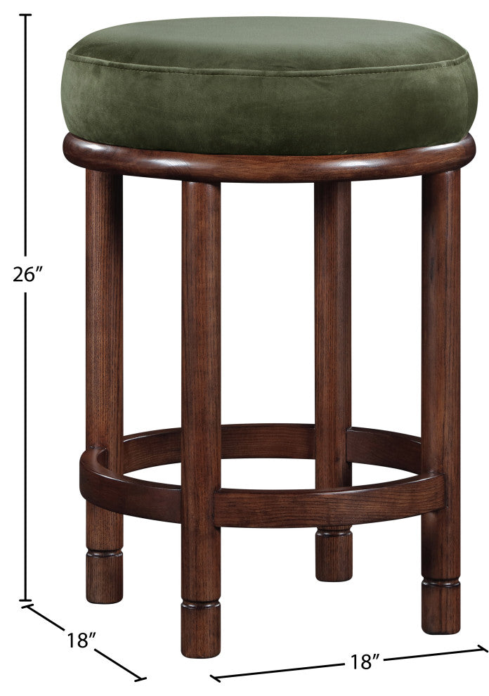 Monette Upholstered Bar and Counter Stool, Green, Velvet, Brown Finish