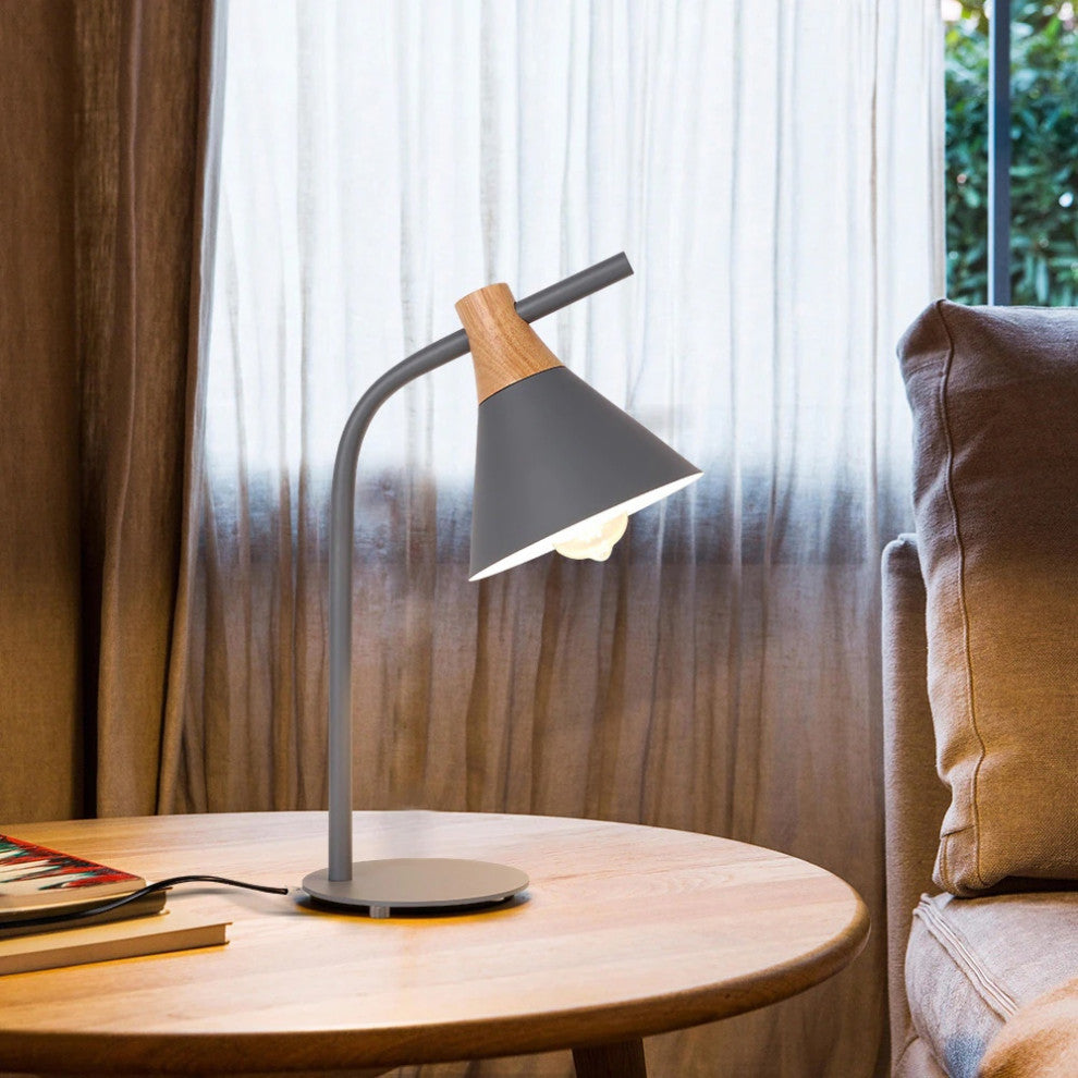 Modern simple iron wood desk lamp for study, bedroom, parlor, bookstore, hotel, G