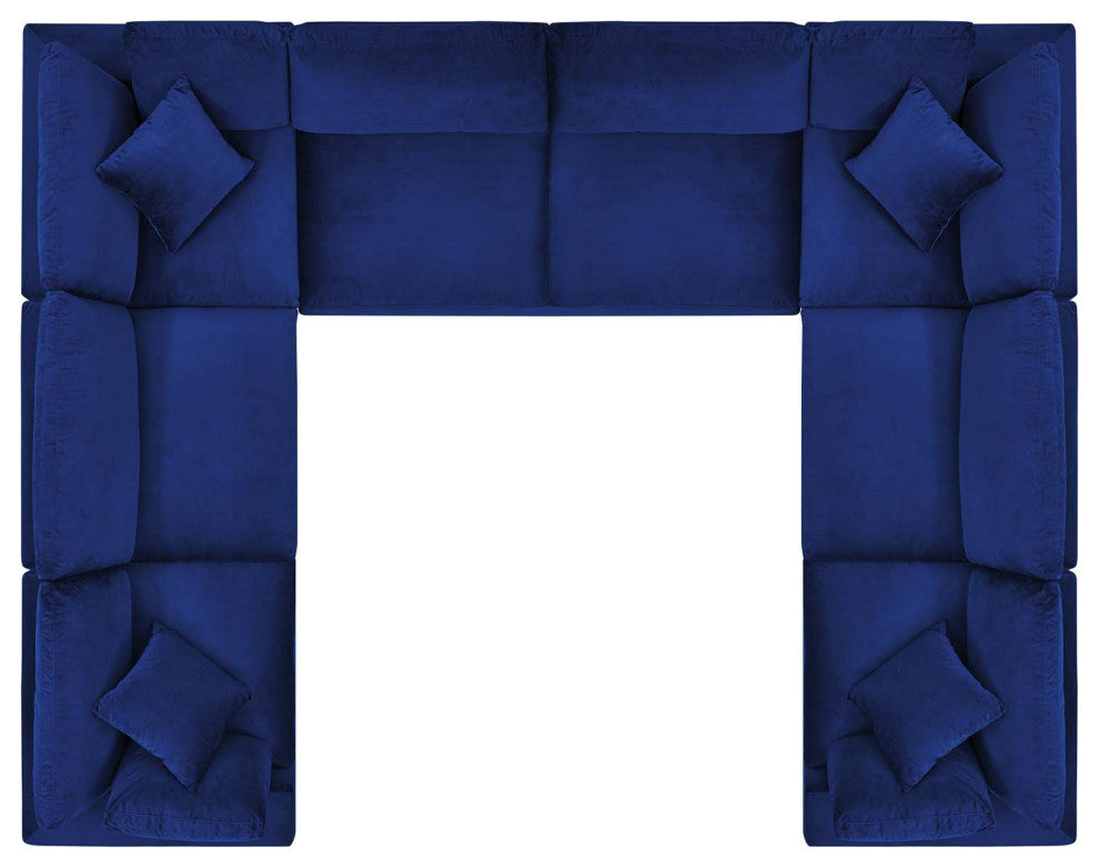 Commix Down Filled Overstuffed Performance Velvet 8-Piece Sectional Sofa Navy