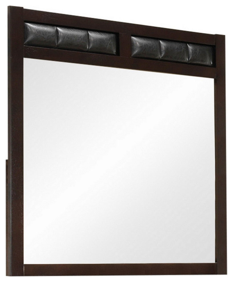 Benzara BM230501 Rectangular Wooden Frame Mirror With Leatherette Panels, Brown