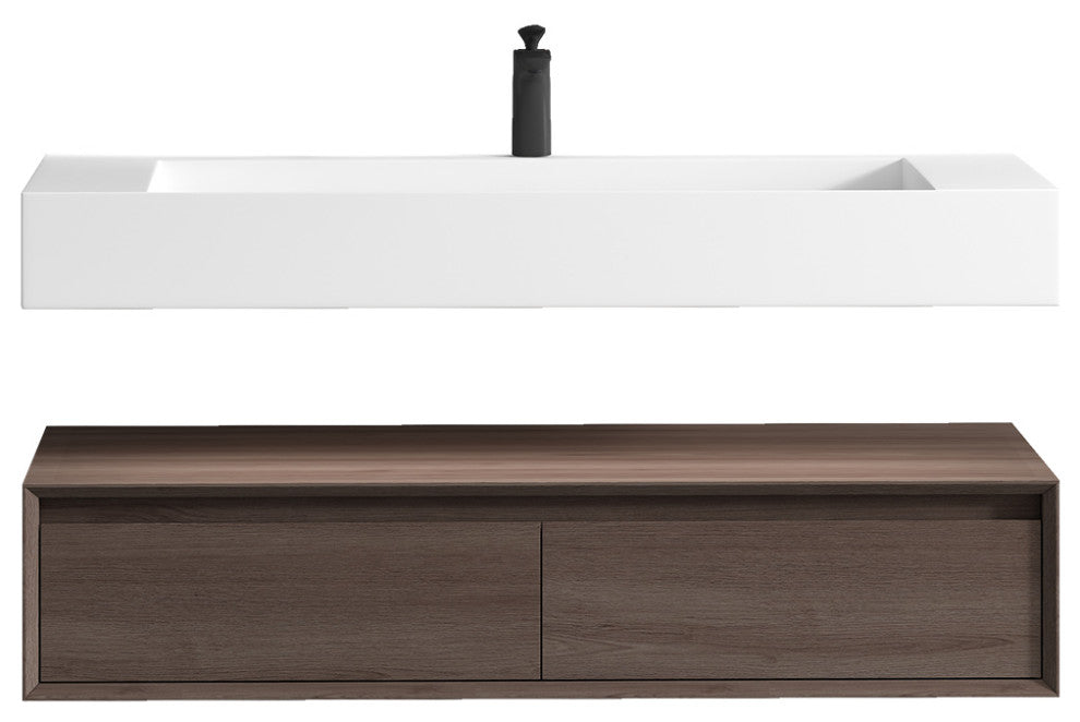 Alysa 48" Floating Bath Vanity, Acrylic Sink/Single Faucet Hole, Red Oak