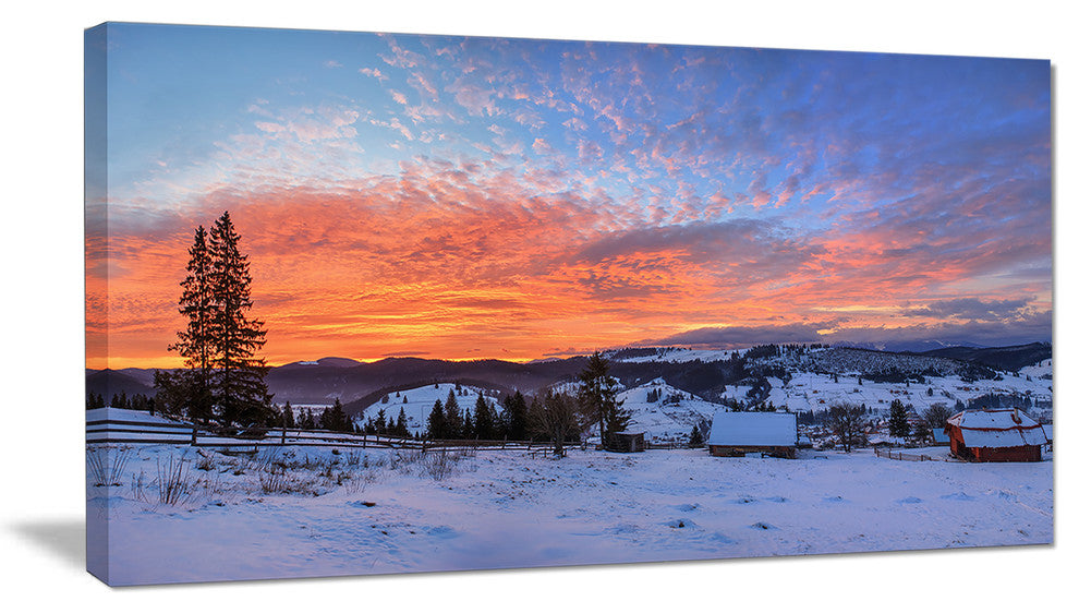 "Snowy Colorful Dawn in Mountains" Landscape Wall Wall Art, 1 Panel, 60"x28"