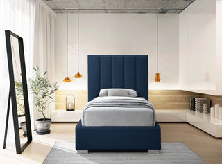 Pierce Linen Textured Fabric Upholstered Bed, Navy, Twin