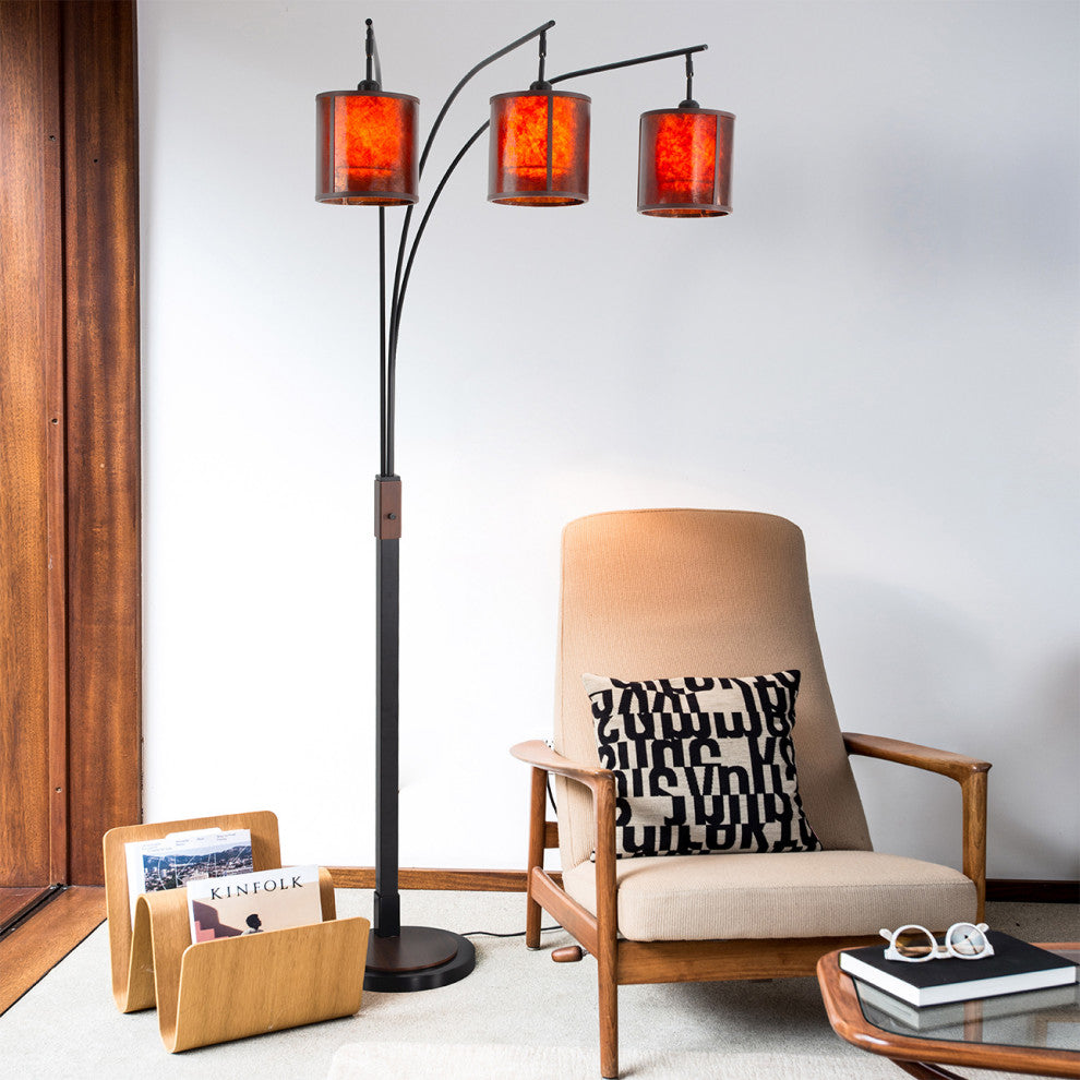 Layers Natural Mica 3 Light Arc Floor Lamp - 86", Charcoal Gray, Dimmer Switch