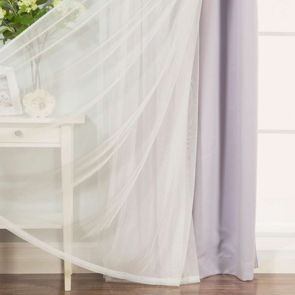 Grommet Blackout Curtains With Tulle Overlay, Lilac, 84"