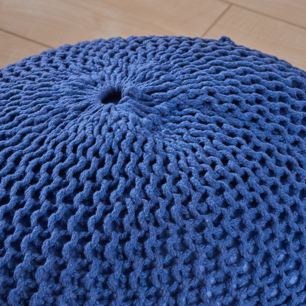 GDF Studio Belle Knitted Cotton Pouf, Navy