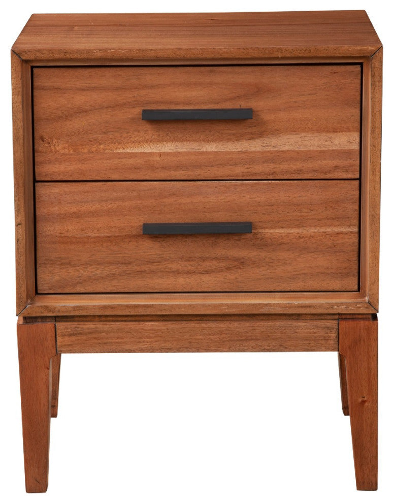 Benzara BM269321 Nightstand With 2 Drawers and Wooden Frame, Brown