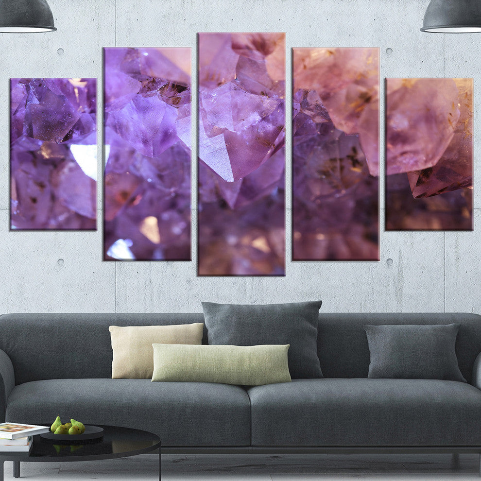 Purple White Natural Amethyst Geode, Abstract Canvas Artwork, 60"x32", 5 Panels
