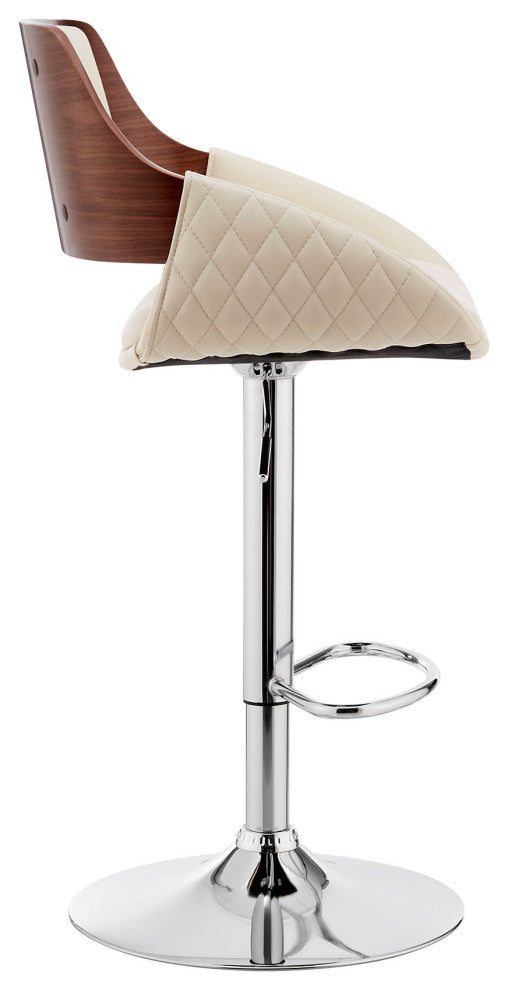 Cream Faux Leather Adjustable Chrome Swivel Bar Stool