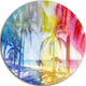 Blue Retro Palm Trees, Landscape Painting Disc Metal Artwork, 36"