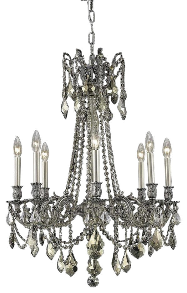Elegant Rosalia Dining Room Light, Pewter Finish With Royal Cut Crystal