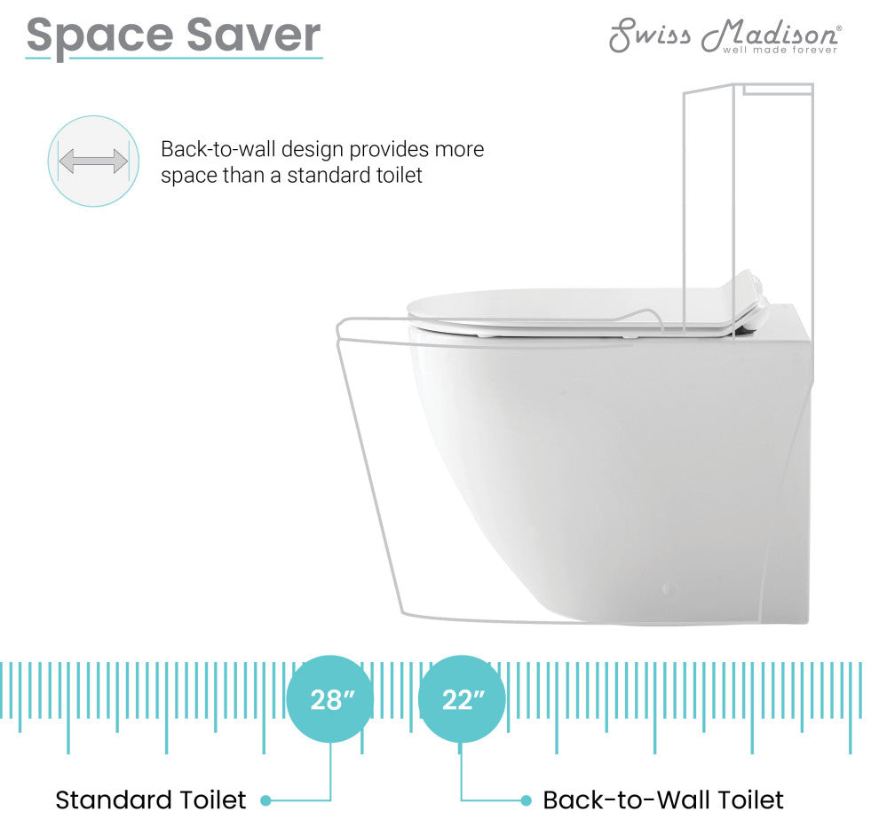 St. Tropez Back to Wall Concealed Tank Toilet Bowl, Black Hardware