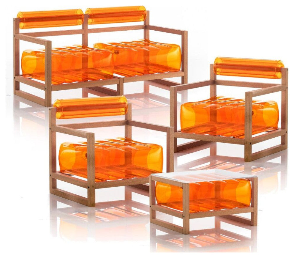 Mojow Yoko 4 Piece Living Room & Garden Set | Wooden Frame - Crystal Orange