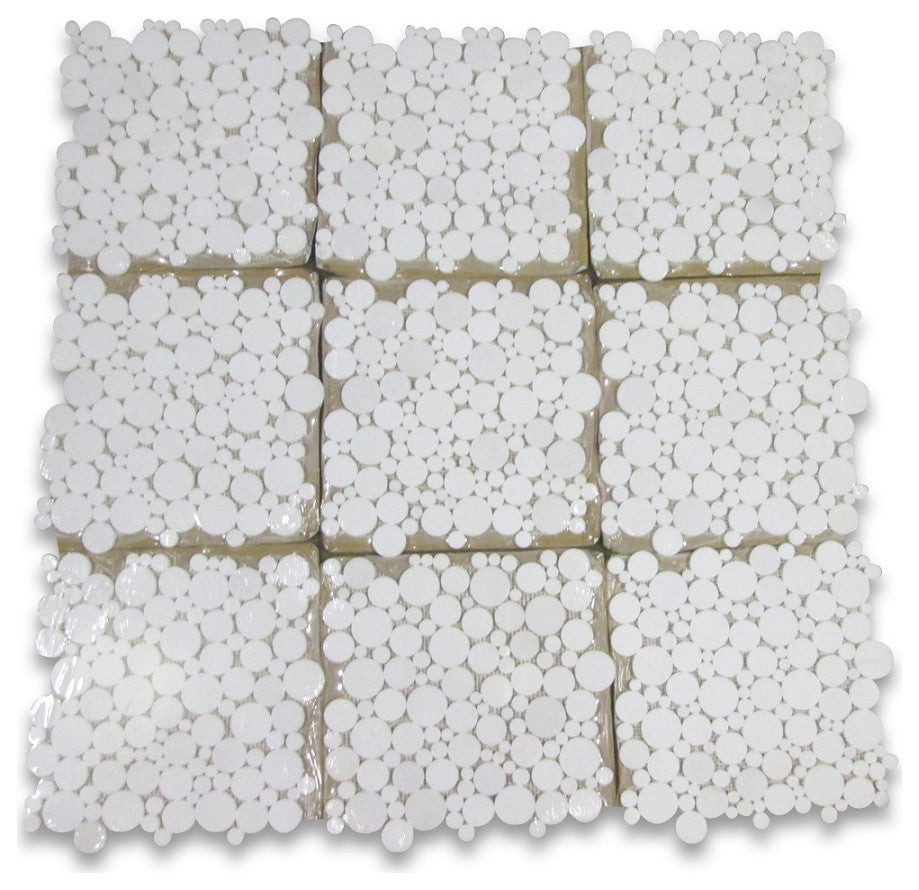 Thassos White Marble Bubble Round Paramount Mosaic Tile Polished, 1 sheet