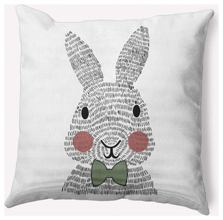 Bow-tie Bunny Easter Decorative Throw Pillow, Laurel Tree Green, 16x16"