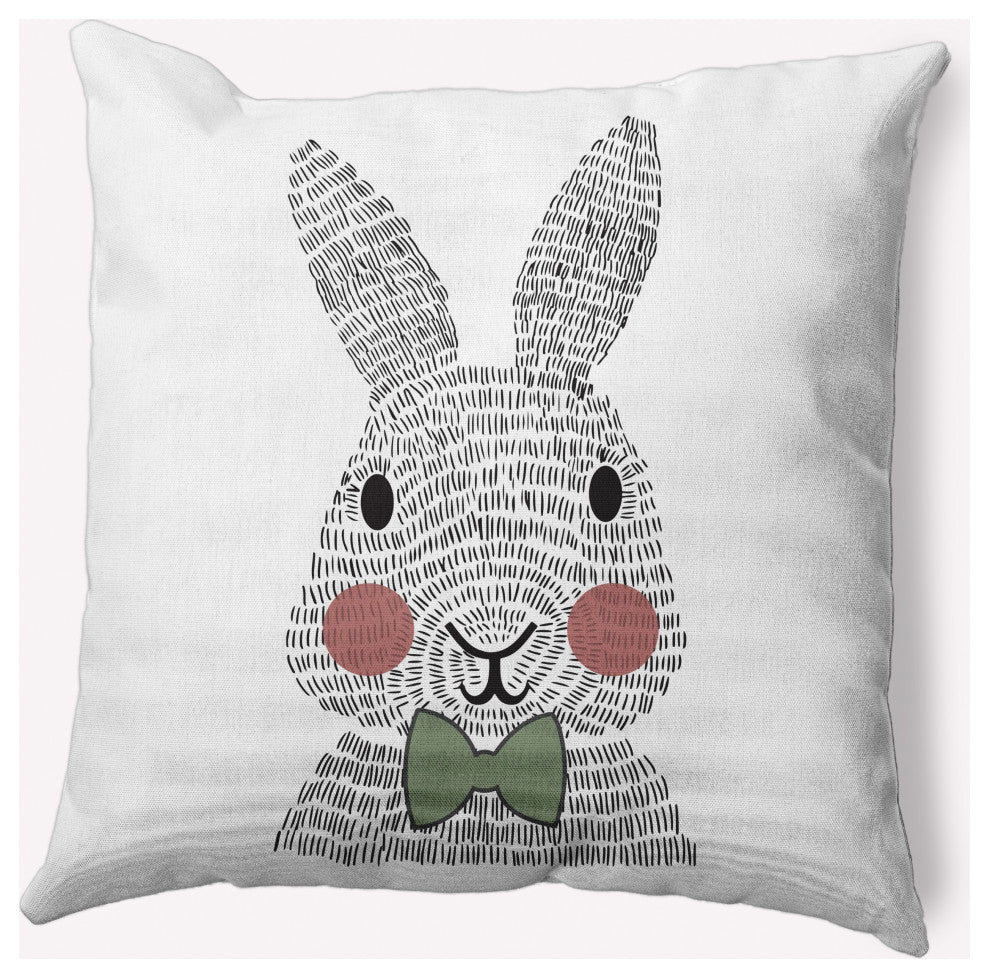 Bow-tie Bunny Easter Decorative Throw Pillow, Laurel Tree Green, 16x16"