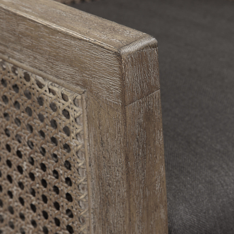 Exposed Bleached Wood Natural Finish Bar Counter Stool, Cane Back Sides Coastal