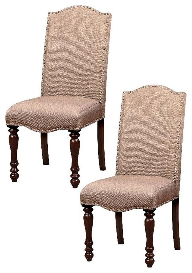 Furniture of America Minard Fabric Dining Chair in Antique Cherry (Set of 2)