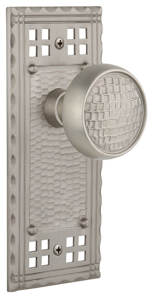 Single Craftsman Plate With Round Clear Cottage Knob, Satin Nickel