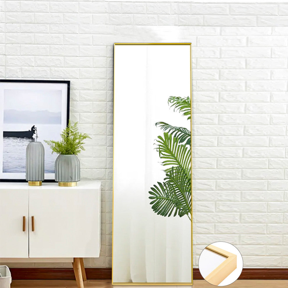 15.7x59" Rectangular Framed Wall Mounted Full Length Mirror, Gold