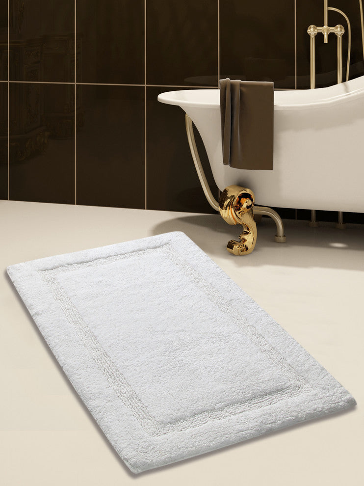 Bath Rug Cotton Solid Color Regency Pattern, White, 50"x30"