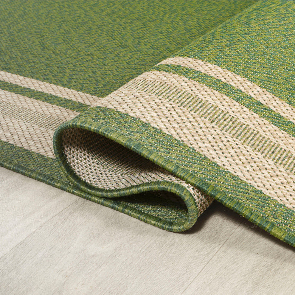 James Modern Border Stripe Indoor/Outdoor Area Rug, Green/Cream, 5x8