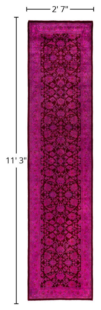 Overdyed One-of-a-Kind Hand-Knotted Area Rug Pink, 2' 7" x 11' 3"