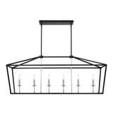 6 Light Kitchen Island Linear Pendant Chandelier, Classic Black+chrome