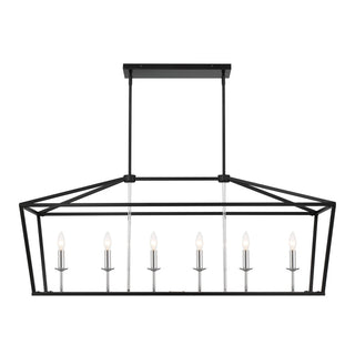6 Light Kitchen Island Linear Pendant Chandelier, Classic Black+chrome