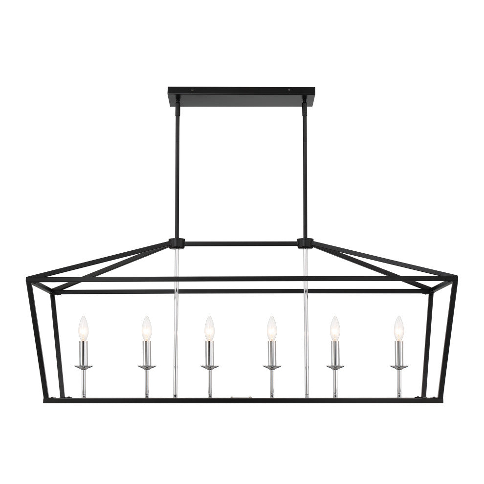 6 Light Kitchen Island Linear Pendant Chandelier, Classic Black+chrome