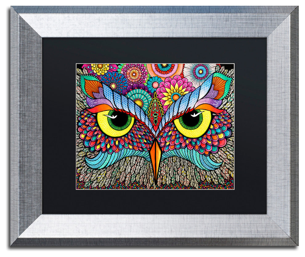 Hello Angel 'Owl Face' Art, Silver Frame, Black Mat, 14x11