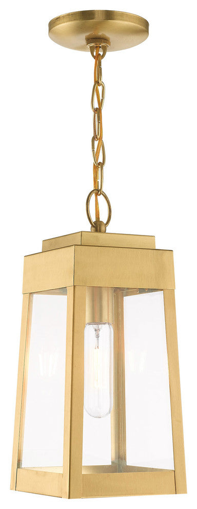 Livex Lighting Satin Brass 1-Light Outdoor Pendant Lantern