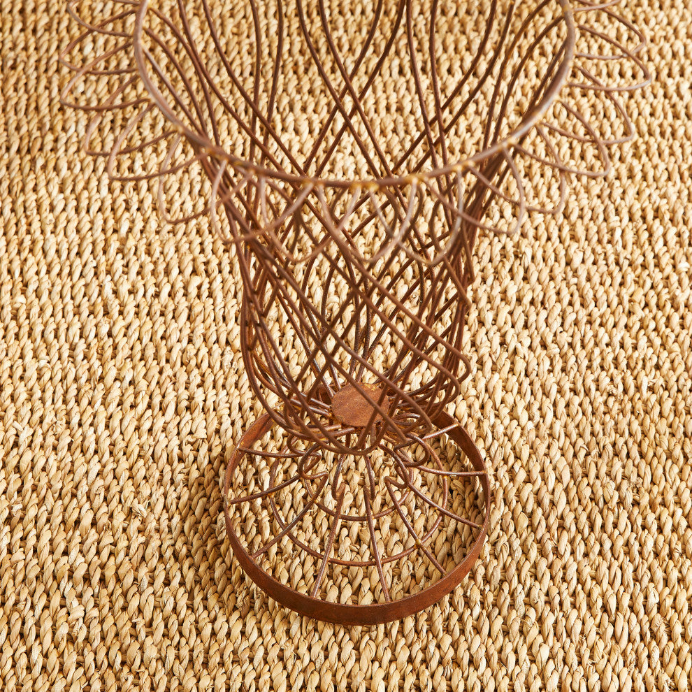 Rustic Weathered Galvanized Wire Metal Sculpture Vase Rust Vintage Style