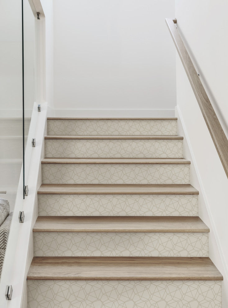 Modern Wire Mesh Peel and Stick Stair Riser Strips, Beige, 48"w X 6"h, 6 Pack