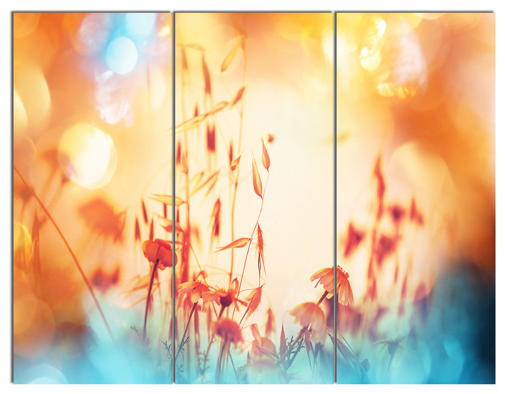 Beautiful Little Summer Flowers View, Floral Canvas Art Print, 36x28, 3 Panels