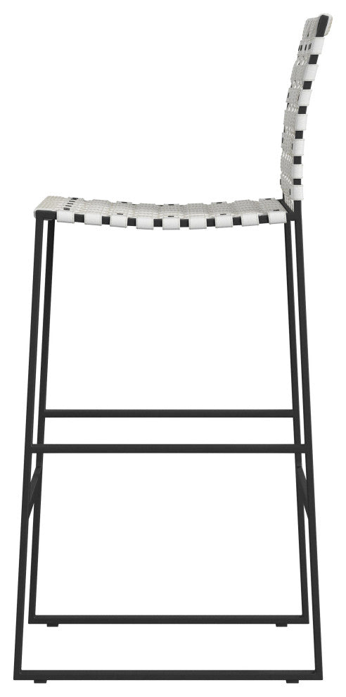 Urban Woven Genuine Leather Rectangular  28" Barstool, White