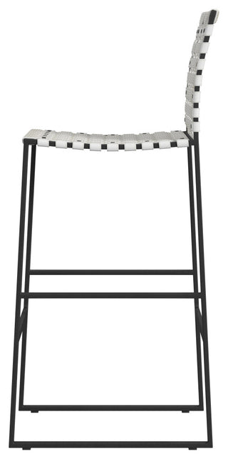 Urban Woven Genuine Leather Rectangular  28" Barstool, White