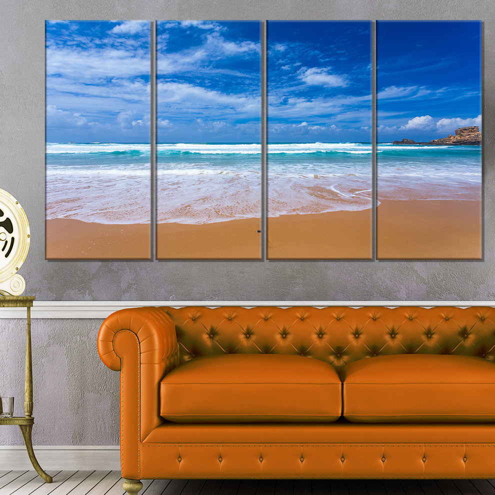"Serene Atlantic Seashore Portugal" Seashore Canvas Wall Art, 4 Panels, 48"x28"
