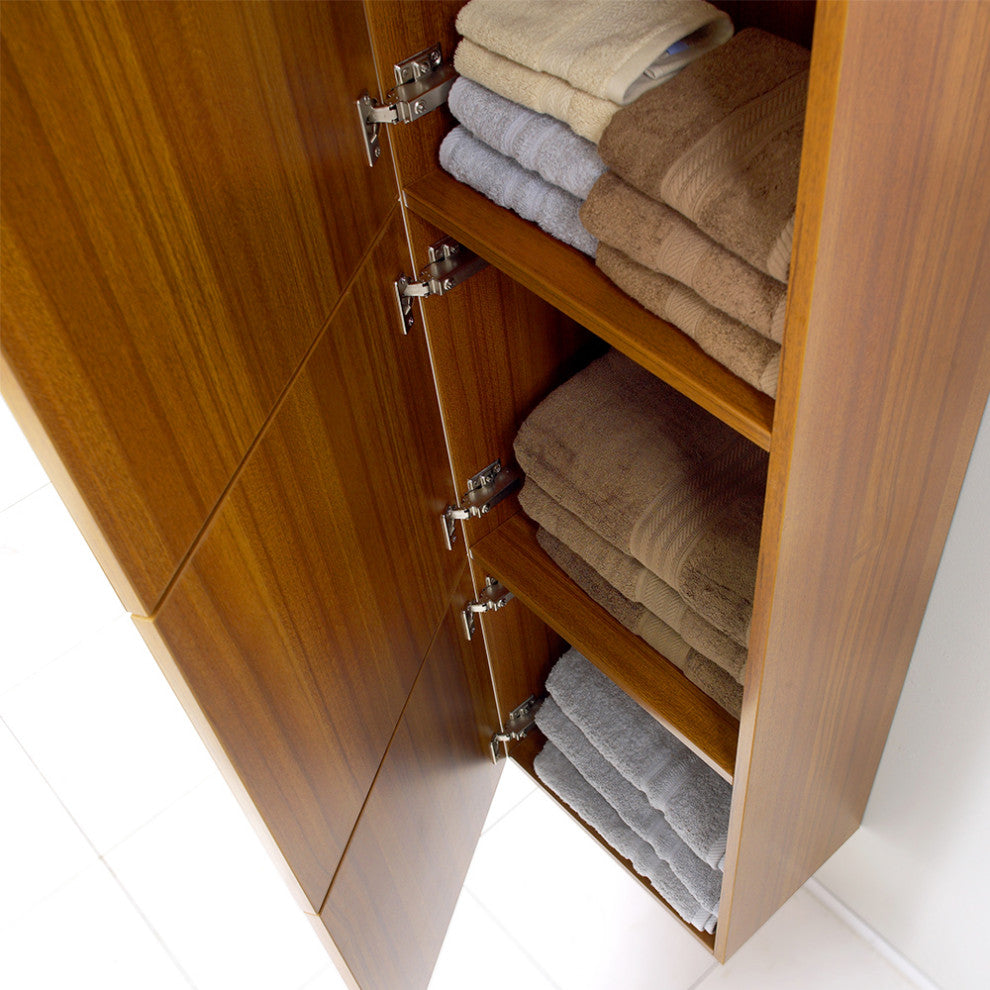 Fresca Black Bathroom Linen Side Cabinet With 3 Large Storage Areas, Teak