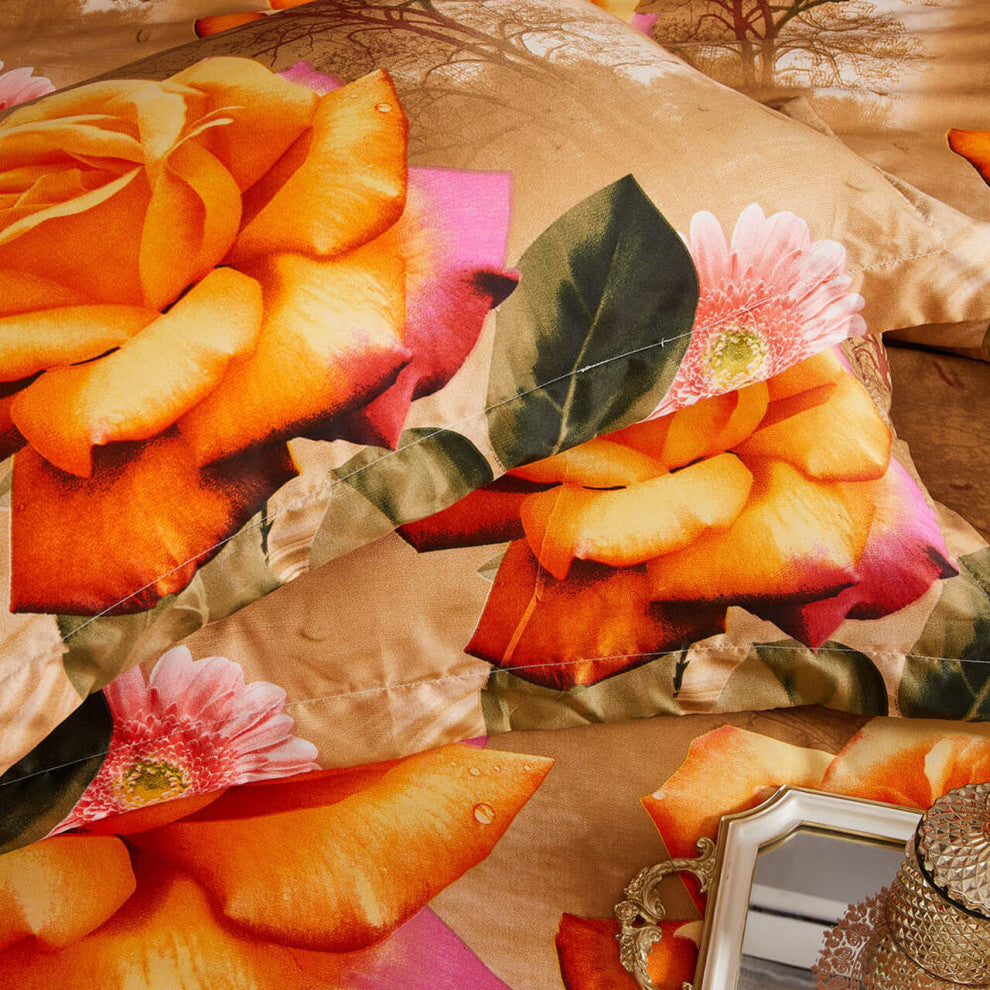 King Size Duvet Cover Set, 6 Piece Luxury Floral Bedding, Eden DM721K